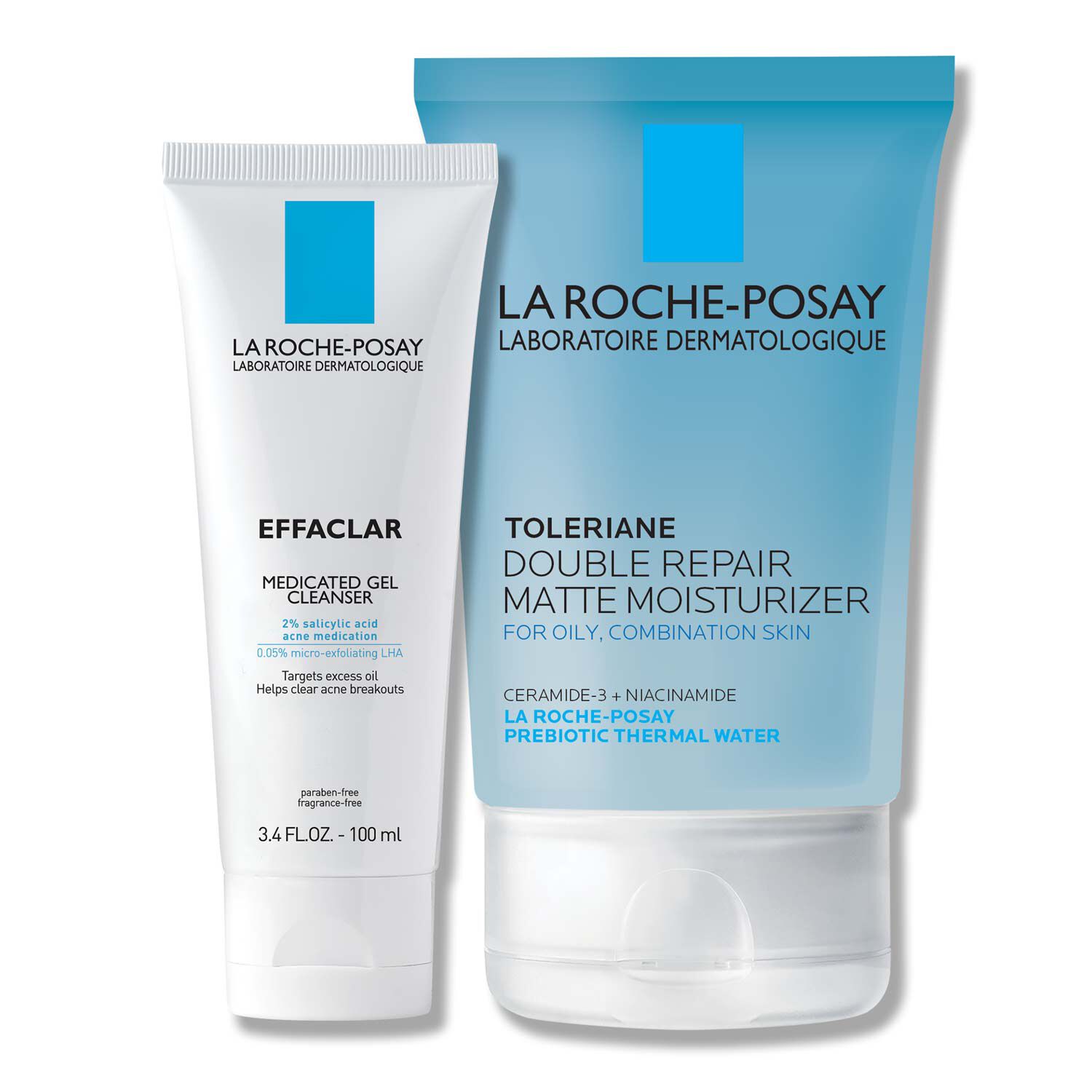 2412 Set de viaje de limpiador Effaclar medicado para el acné e hidratante Toleriane Double Repair con acabado mate