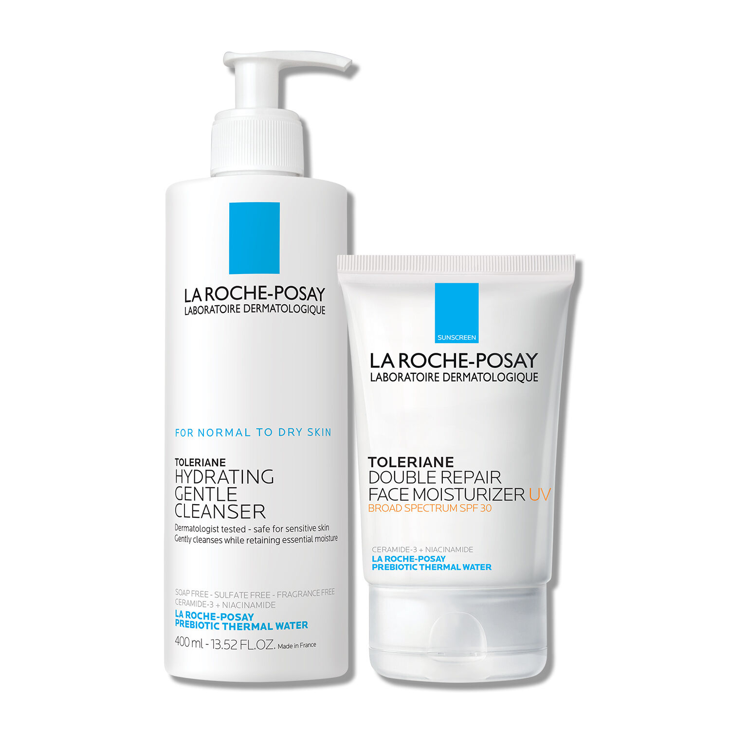 La Roche-Posay Set de limpiador facial Toleriane suave e hidratante e hidratante facial Toleriane Double Repair con SPF 30